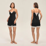 European American Shorts Homewear Pajamas Women Summer Lace Splicing Solid Color Sexy - Zeprah