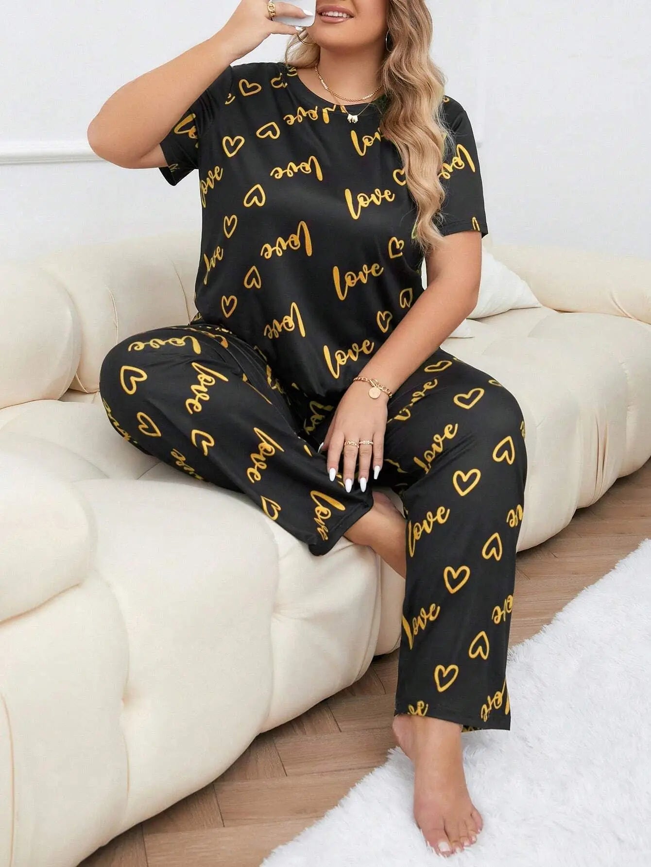 European American Style Loungewear Women Oversized Letter Pattern Crew Neck Short - Sleeve Breathable Summer - Zeprah