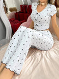 European American Style Popular Women's Homewear Outfit Heart Pajamas Elastic Waist Summer Breathable Wearable Long Pants - Zeprah