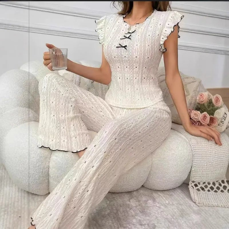 European American Style Sexy Hollow Out Strapless Women's Spandex Lace Pajamas Spring Summer High - end Homewear - Zeprah