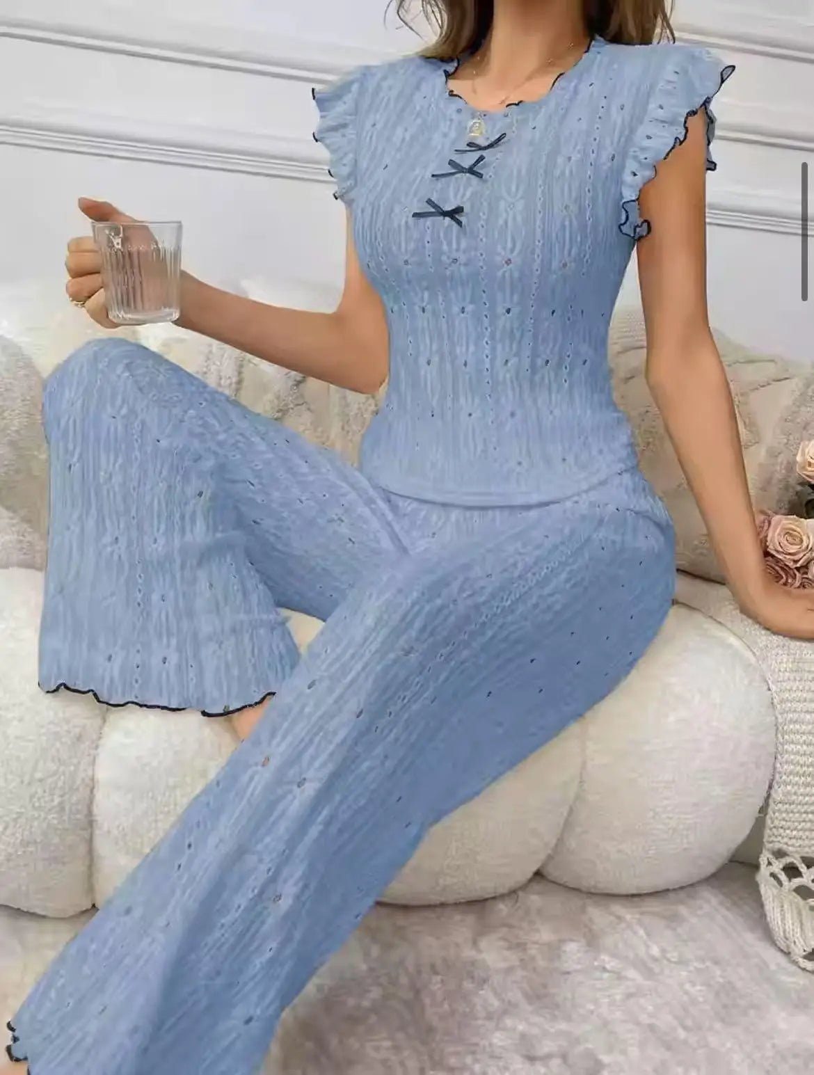 European American Style Sexy Hollow Out Strapless Women's Spandex Lace Pajamas Spring Summer High - end Homewear - Zeprah