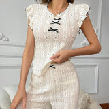 European American Style Sexy Hollow Out Strapless Women's Spandex Lace Pajamas Spring Summer High - end Homewear - Zeprah