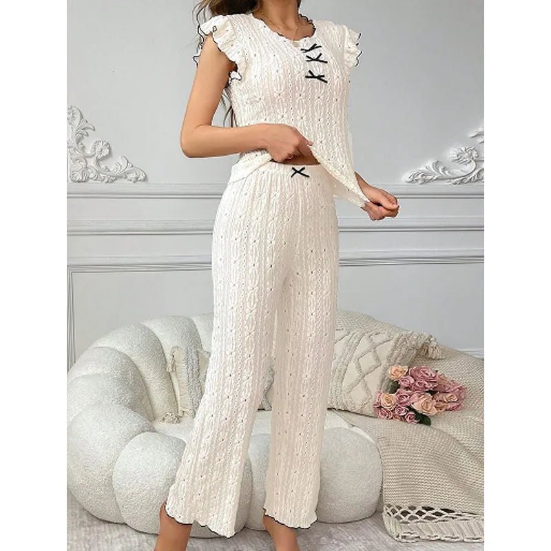 European American Style Sexy Hollow Out Strapless Women's Spandex Lace Pajamas Spring Summer High - end Homewear - Zeprah