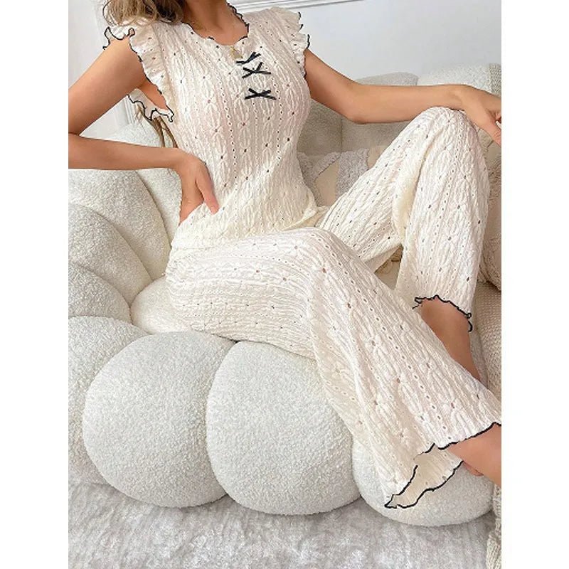 European American Style Sexy Hollow Out Strapless Women's Spandex Lace Pajamas Spring Summer High - end Homewear - Zeprah