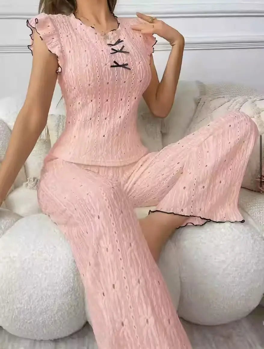 European American Style Sexy Hollow Out Strapless Women's Spandex Lace Pajamas Spring Summer High - end Homewear - Zeprah