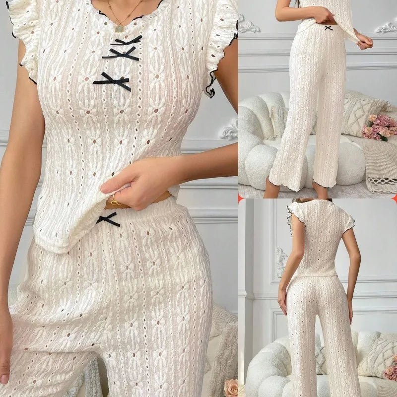 European American Style Sexy Hollow Out Strapless Women's Spandex Lace Pajamas Spring Summer High - end Homewear - Zeprah