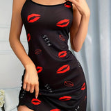 European American Style Sexy Lip Print Milk Silk Nightdress Comfortable Women's Loungewear - Zeprah