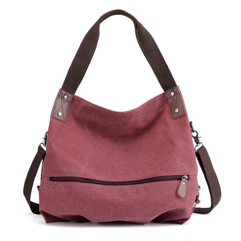 European American Style Women's Casual Solid Color Zipper Closure Fashionable VersatileCanvas Shoulder Crossbody Bag - Zeprah