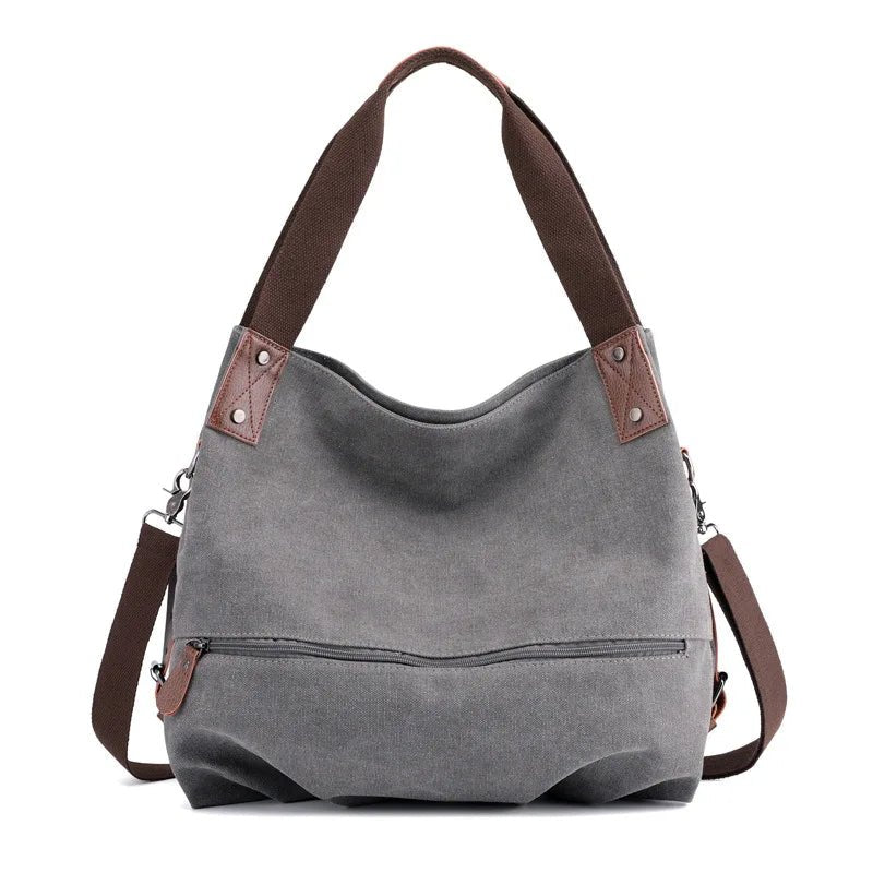 European American Style Women's Casual Solid Color Zipper Closure Fashionable VersatileCanvas Shoulder Crossbody Bag - Zeprah