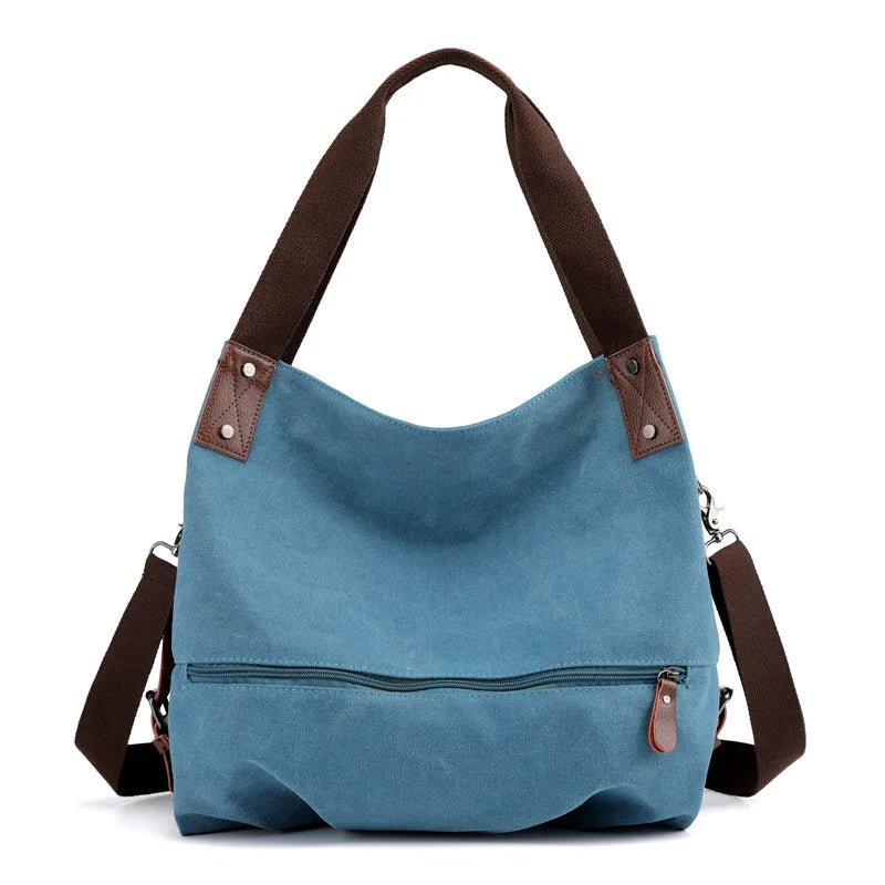 European American Style Women's Casual Solid Color Zipper Closure Fashionable VersatileCanvas Shoulder Crossbody Bag - Zeprah