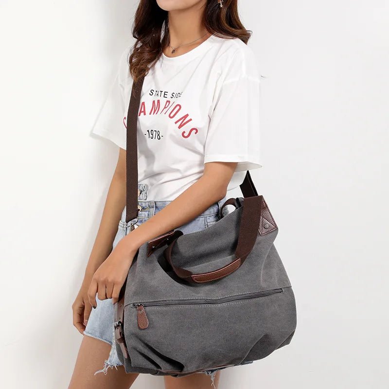 European American Style Women's Casual Solid Color Zipper Closure Fashionable VersatileCanvas Shoulder Crossbody Bag - Zeprah