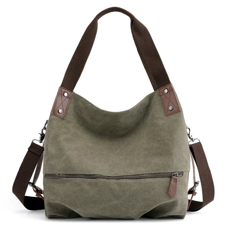 European American Style Women's Casual Solid Color Zipper Closure Fashionable VersatileCanvas Shoulder Crossbody Bag - Zeprah
