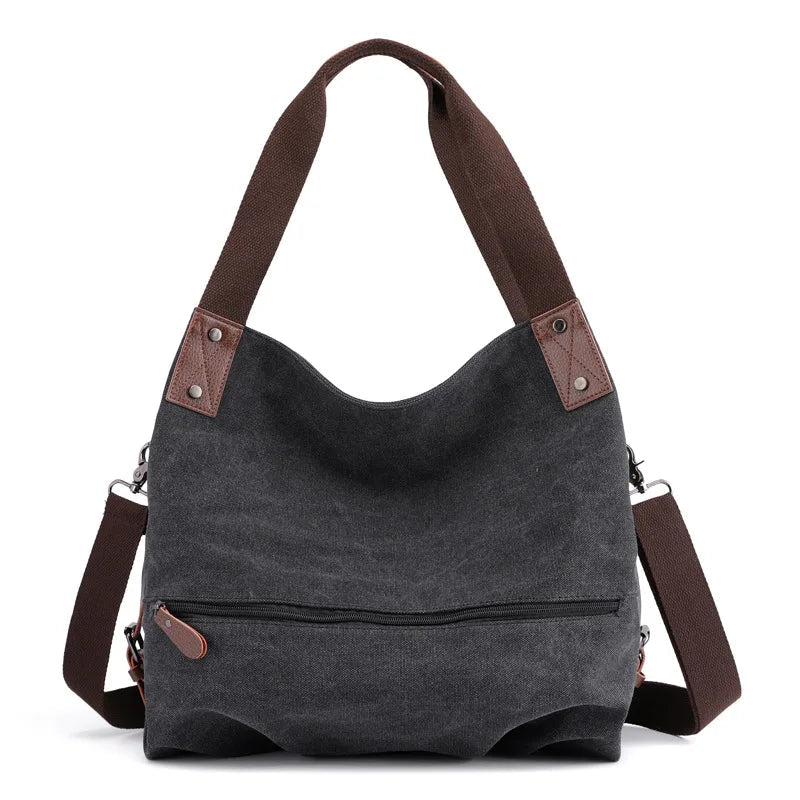 European American Style Women's Casual Solid Color Zipper Closure Fashionable VersatileCanvas Shoulder Crossbody Bag - Zeprah