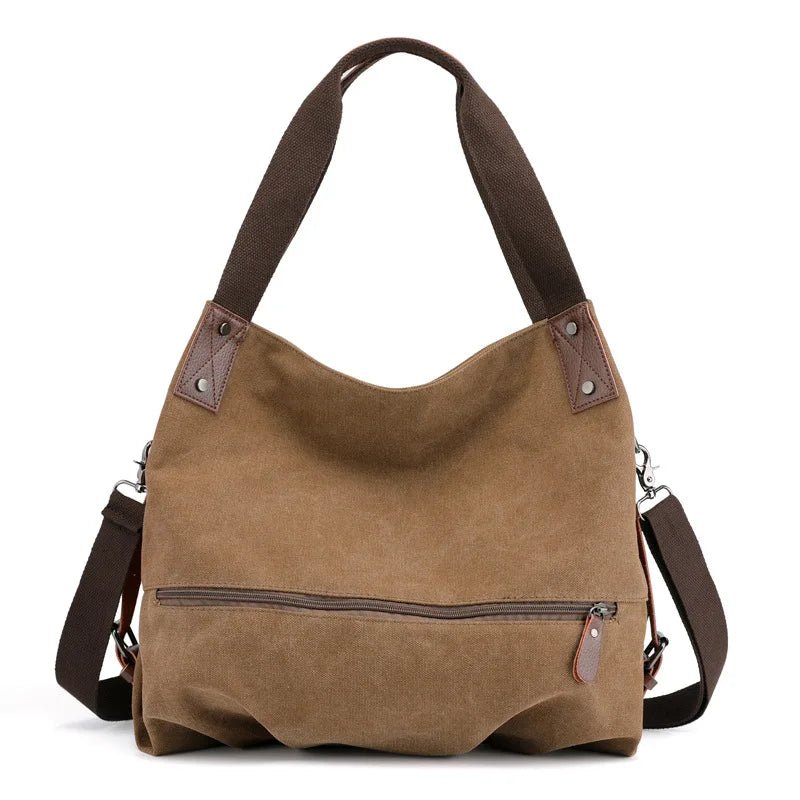 European American Style Women's Casual Solid Color Zipper Closure Fashionable VersatileCanvas Shoulder Crossbody Bag - Zeprah