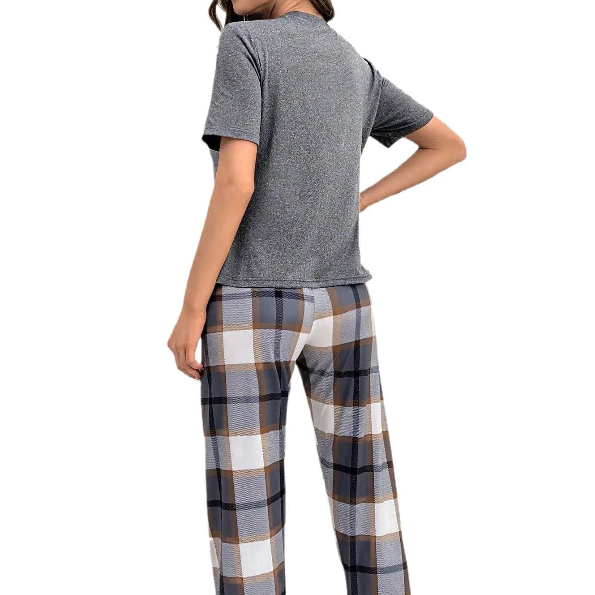 European American Style Women's Comfortable Breathable Homewear Heart Print Pajama Set Elastic Waist Short Sleeve Top Long Pants - Zeprah