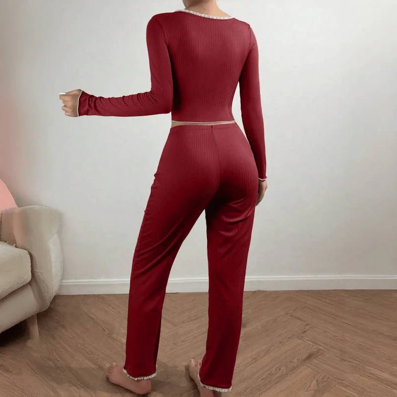 European American Style Women's Loungewear Pajamas Long - Sleeved Long Pants Slim Sexy Solid - Zeprah