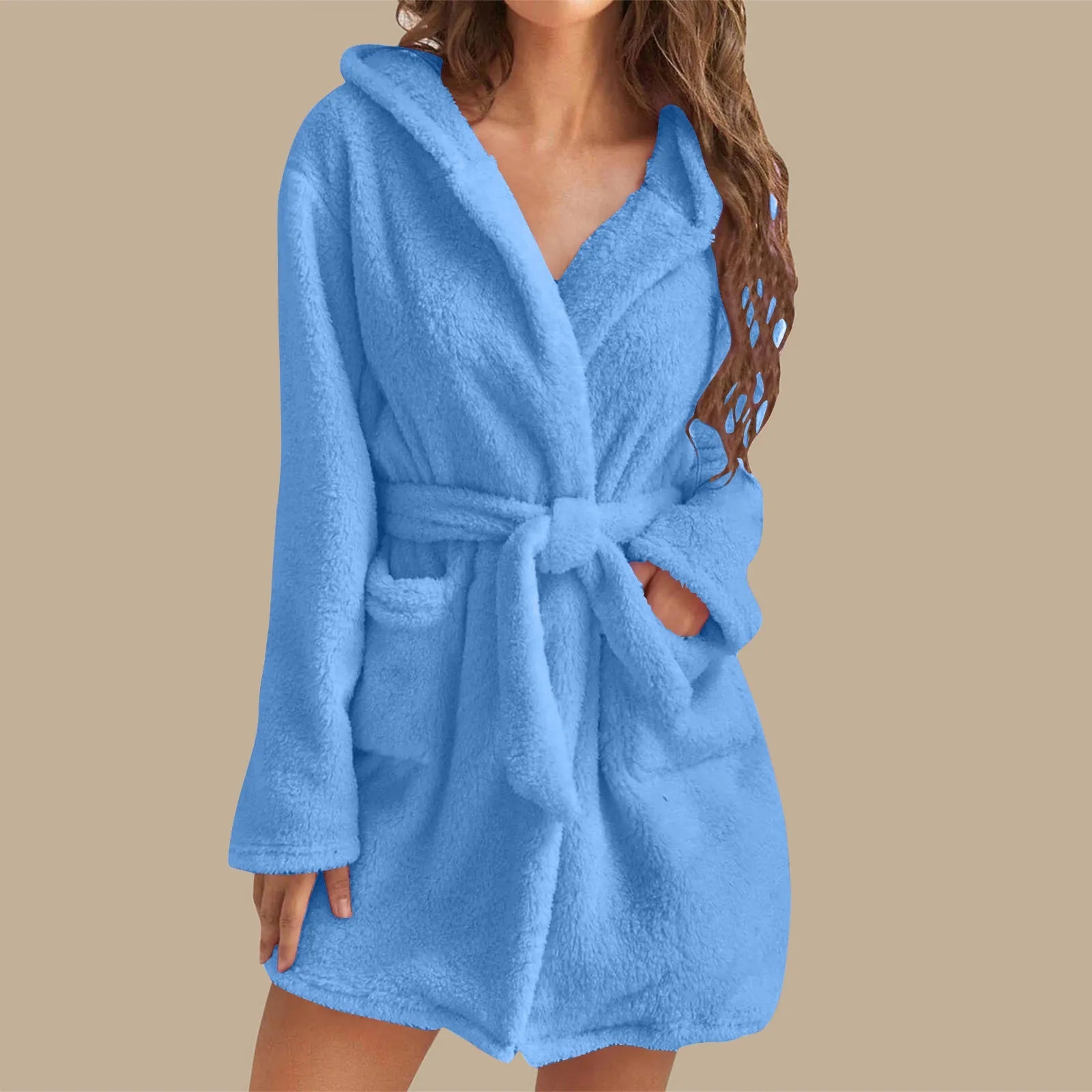 European American Style Women's Winter Warm Breathable Elastic Waist Hooded Plush Bathrobe Loungewear Pajamas Nightgown - Zeprah