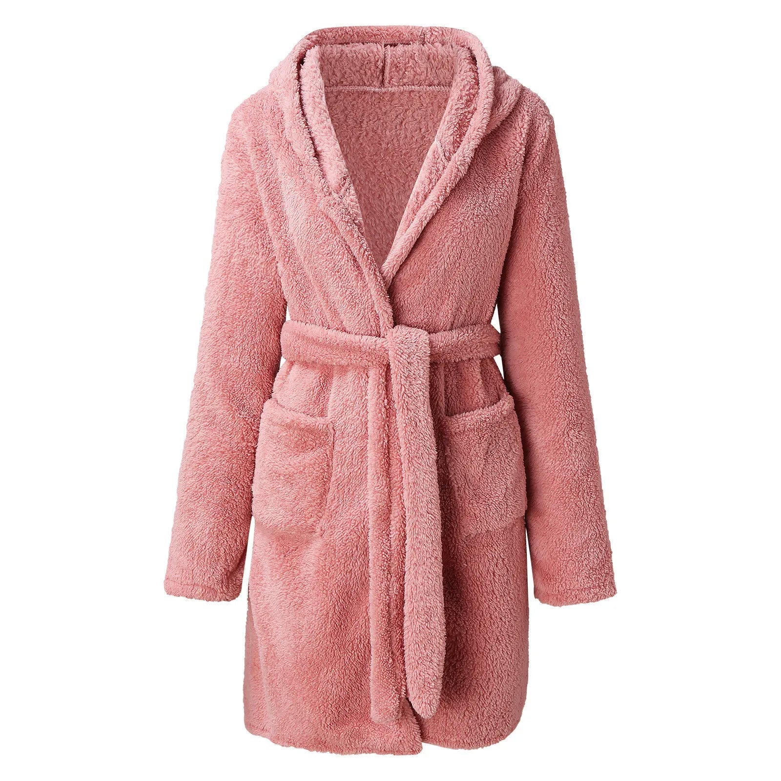 European American Style Women's Winter Warm Breathable Elastic Waist Hooded Plush Bathrobe Loungewear Pajamas Nightgown - Zeprah