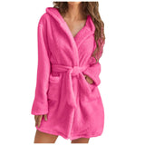 European American Style Women's Winter Warm Breathable Elastic Waist Hooded Plush Bathrobe Loungewear Pajamas Nightgown - Zeprah