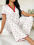 European American Summer Breathable Printed Short - Sleeved Long Pants Pajamas Women Comfortable Wide - Leg Elastic - Zeprah