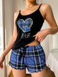 European American Summer Sexy Strap Shorts Women's Thin Pajamas Milk Silk Print Casual Two - Piece Elastic Waist - Zeprah