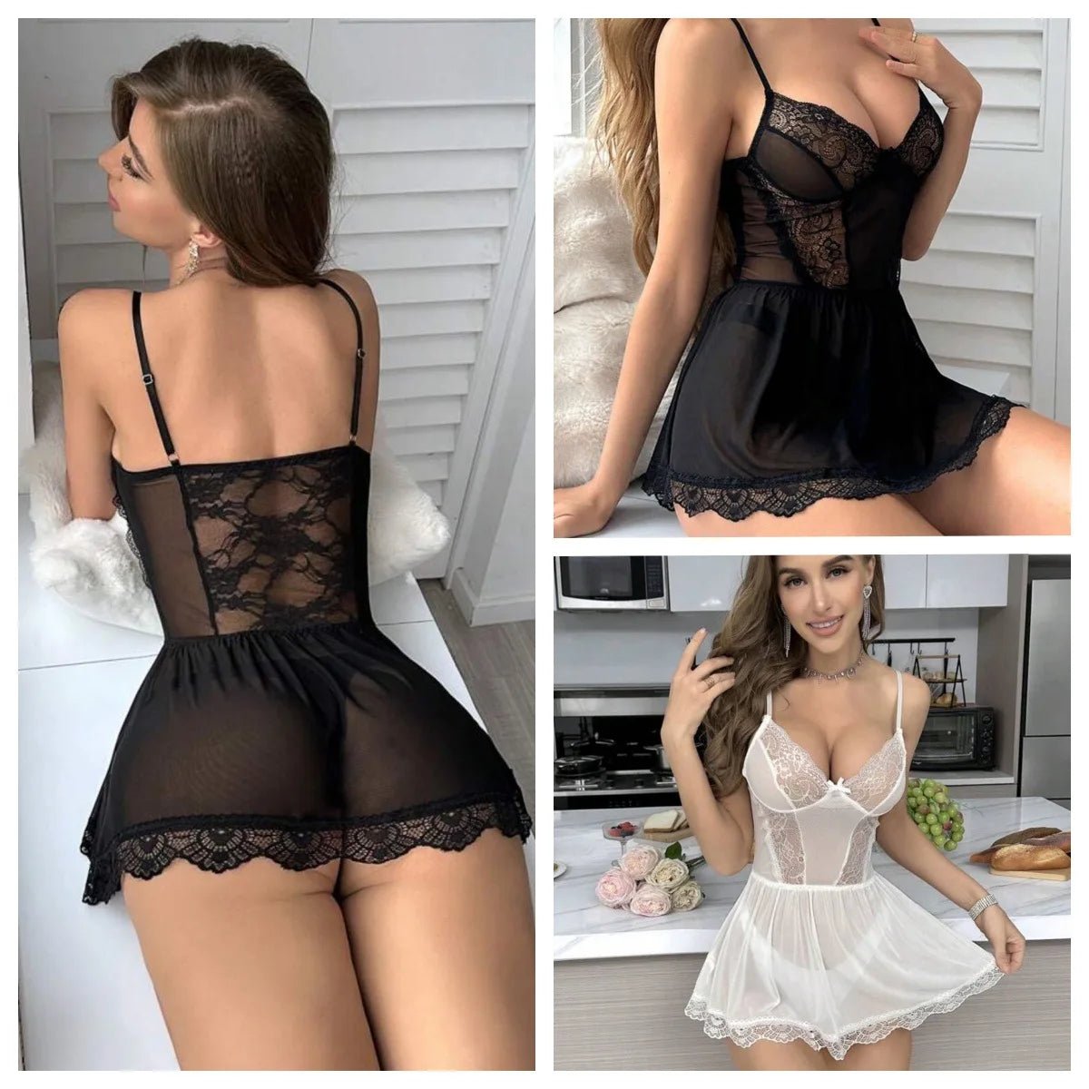 European American Temptation See - through Sleeveless Polyester Sexy Pajamas Suspender Lace - Zeprah