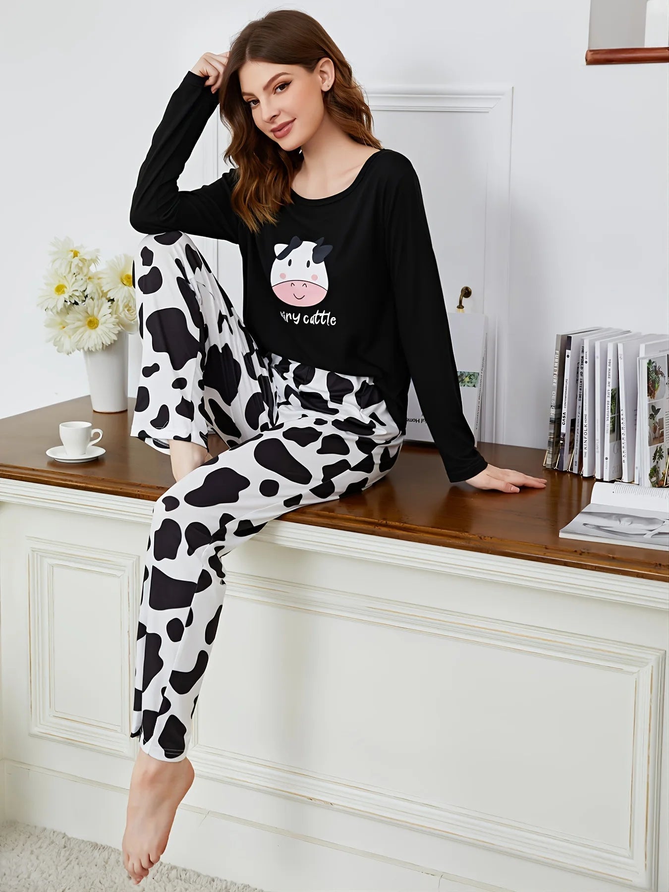 European American Two - Piece Pajamas Set Long - Sleeved Long - Pants Milk Silk Full - Print Cartoon New Autumn - Zeprah