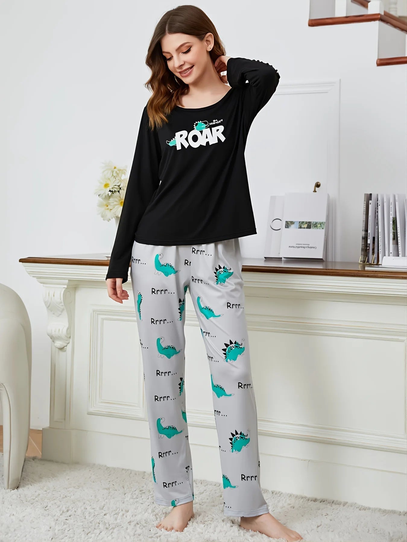 European American Two - Piece Pajamas Set Long - Sleeved Long - Pants Milk Silk Full - Print Cartoon New Autumn - Zeprah