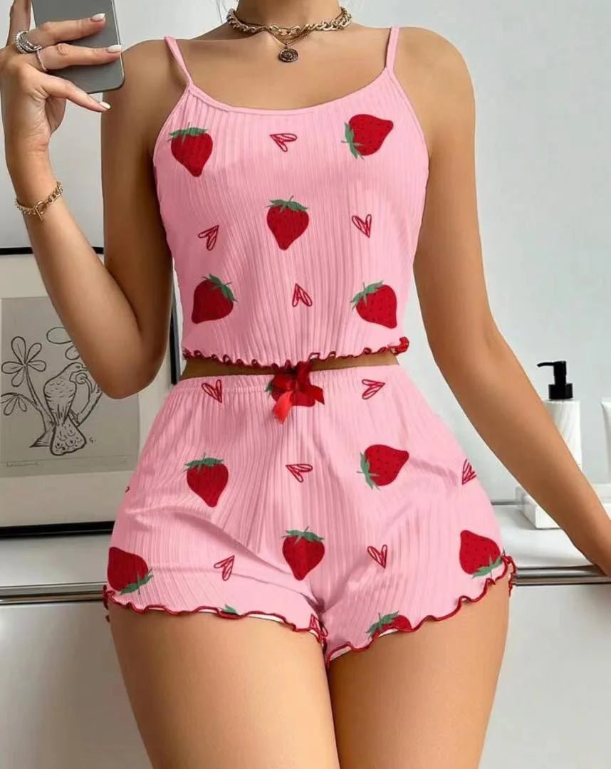 European American Women's Camisole Wearable Pajamas Solid Sexy Tank Top Shorts Homewear Breathable - Zeprah