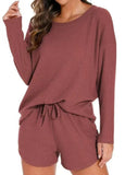 European American Women's Nightgowns Solid Color Neck Four Seasons Casual Long Sleeve Drawstring Women's Pajamas - Zeprah