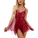 European American Women's Sexy Nightgown Deep V - Neck Low - Cut Backless Mesh See - Through Hollow - Out Spandex Lace - Zeprah