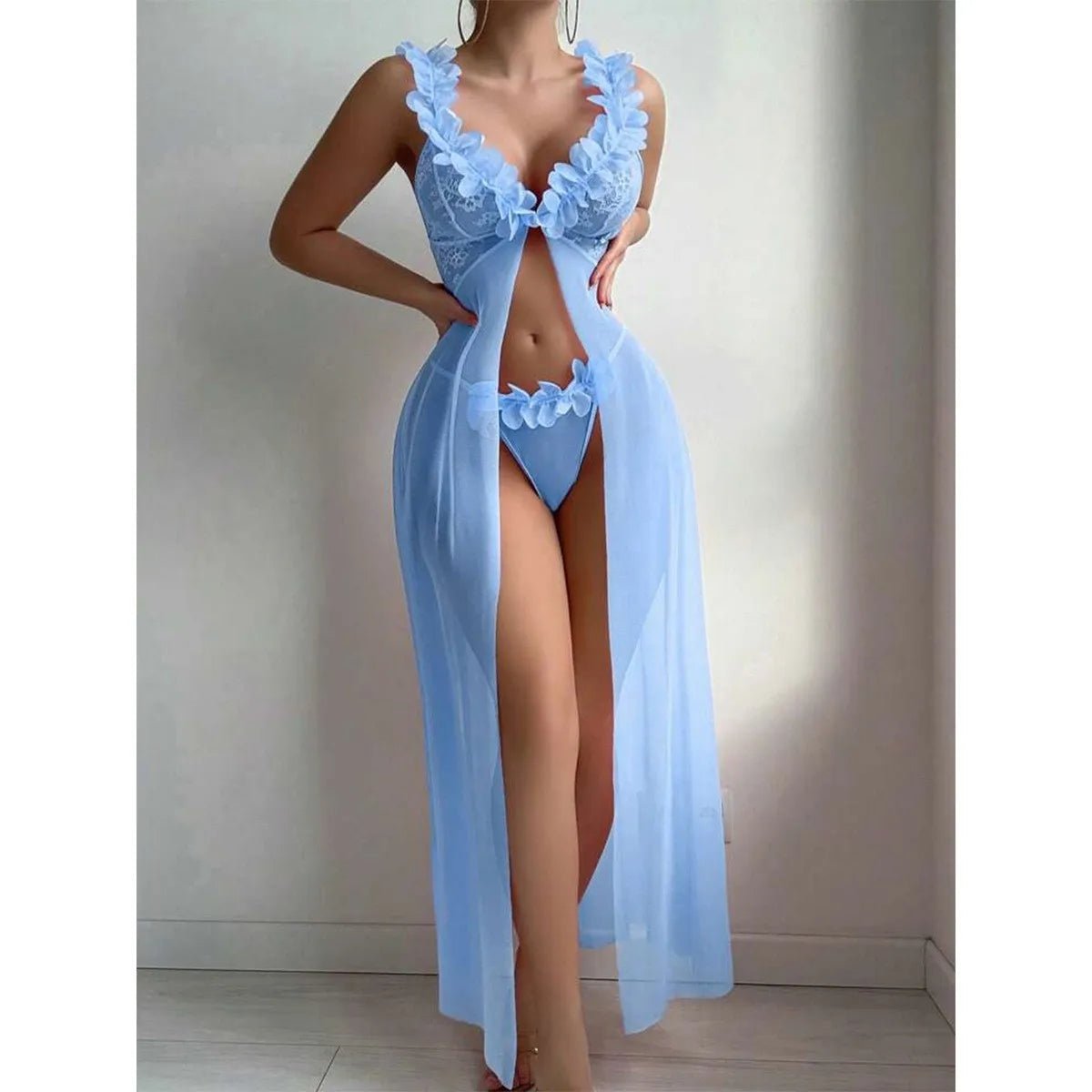 European American Women's Sexy Temptation Mesh Lace Three - Dimensional Floral Pastoral See - Through - Zeprah