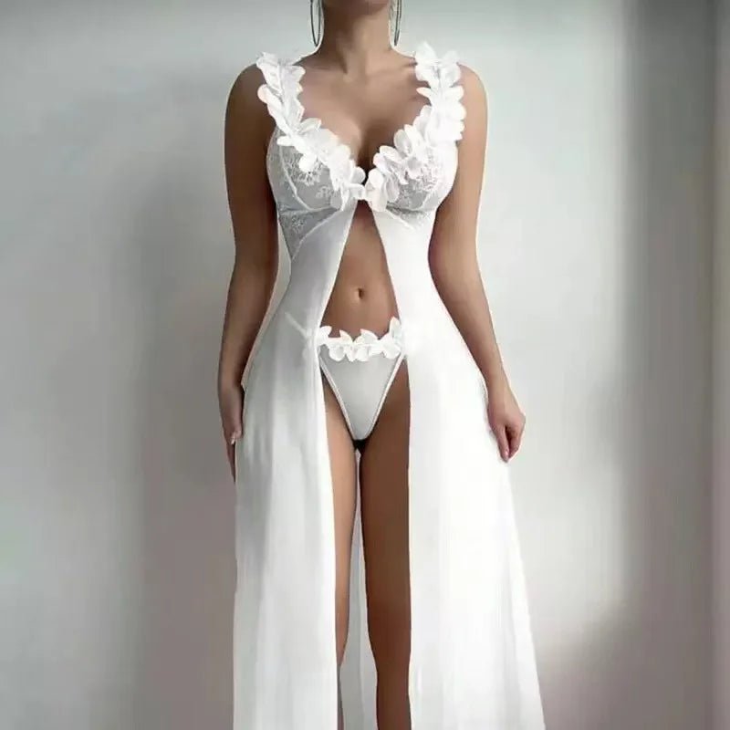 European American Women's Sexy Temptation Mesh Lace Three - Dimensional Floral Pastoral See - Through - Zeprah