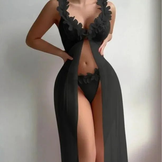 European American Women's Sexy Temptation Mesh Lace Three - Dimensional Floral Pastoral See - Through - Zeprah