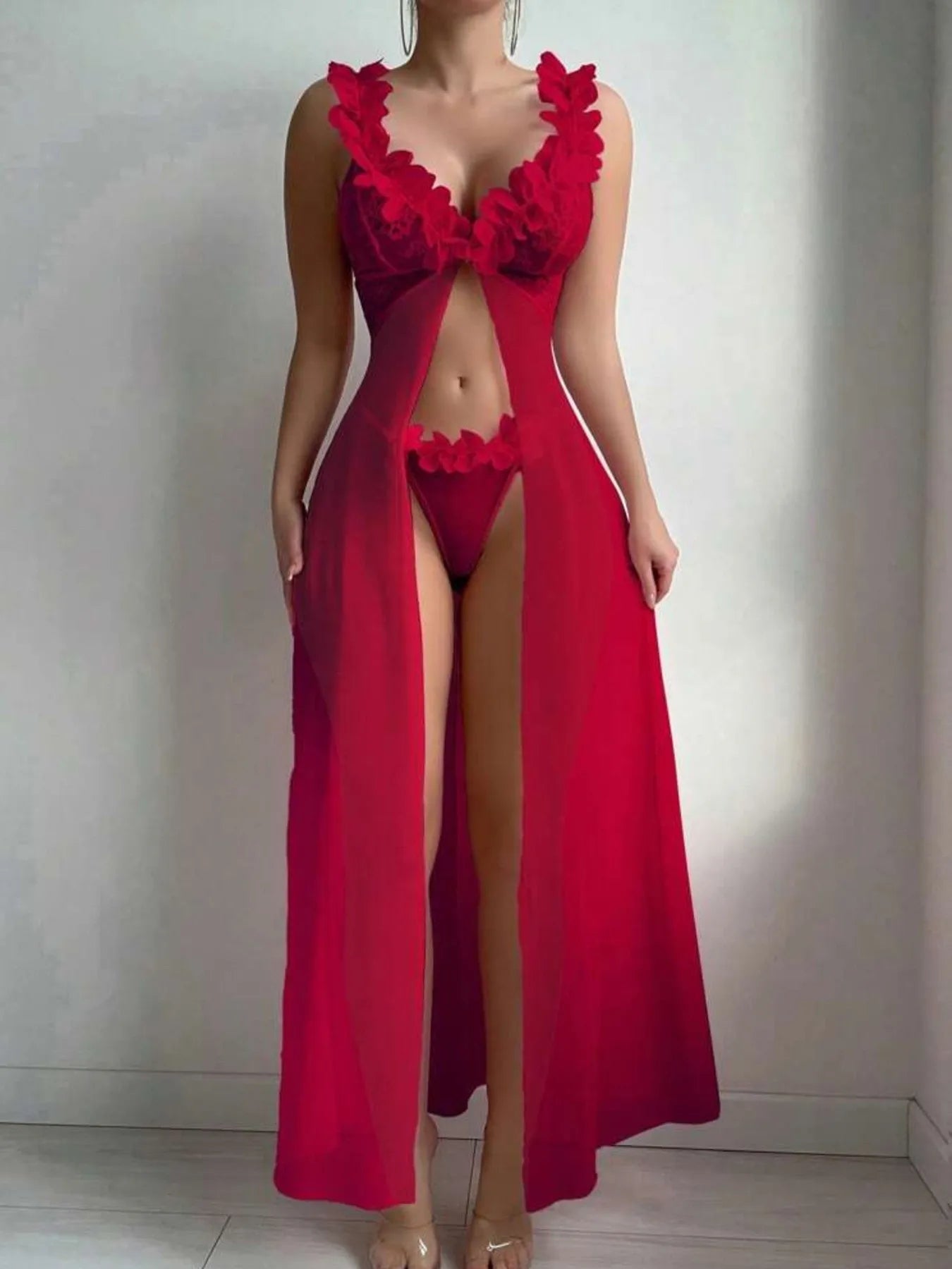 European American Women's Sexy Temptation Mesh Lace Three - Dimensional Floral Pastoral See - Through - Zeprah