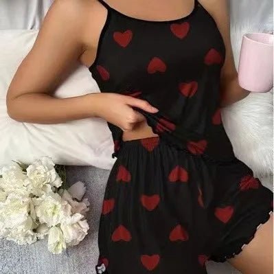 European American Women's Two - Piece Summer Pajamas Set Casual Sexy Camisole Shorts Solid Home Wear - Zeprah
