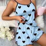 European American Women's Two - Piece Summer Pajamas Set Casual Sexy Camisole Shorts Solid Home Wear - Zeprah