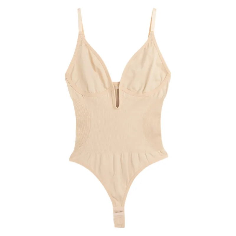 European and American Large Size Body Shaping Deep V Backless Waist Tights Buttocks Shaping Thong One - piece Women's Bodysuit - Zeprah