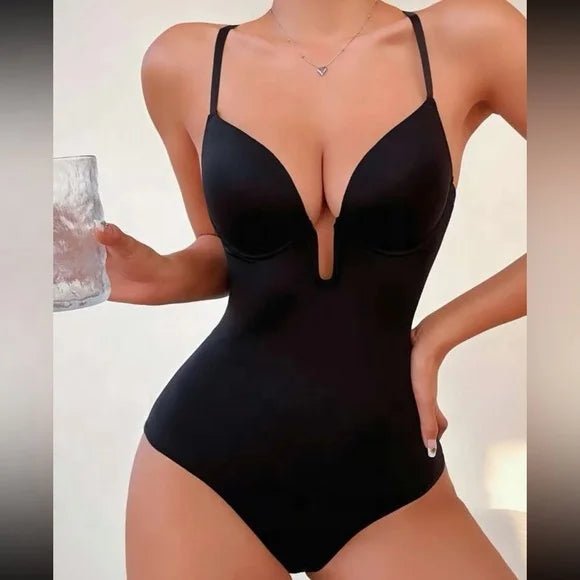 European and American Large Size Body Shaping Deep V Backless Waist Tights Buttocks Shaping Thong One - piece Women's Bodysuit - Zeprah