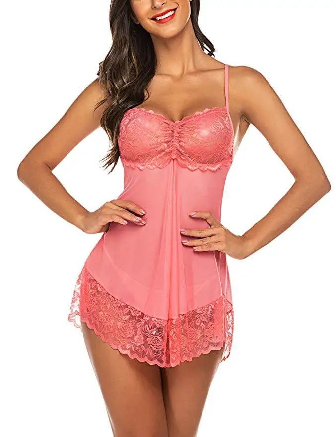 European and American New Style Sexy Breathable Sheer Lace Mesh Camisole Nightdress - Zeprah