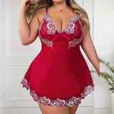 European and American Plus Size Sexy Underwear Lace Trim See - through Mesh Sling Nightgown - Zeprah
