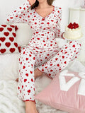 European and American Style Autumn and Winter Homewear Sexy Casual Heart Long - Sleeve Long - Pants Pajamas Two - Piece Set for Women - Zeprah