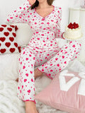 European and American Style Autumn and Winter Homewear Sexy Casual Heart Long - Sleeve Long - Pants Pajamas Two - Piece Set for Women - Zeprah