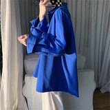 Men Solid Color Oversized Long Sleeve Shirt Casual Loose Fit Plain Button up Shirt
