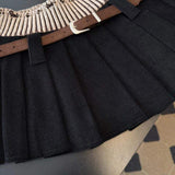 Women Corduroy Pleated Mini Skirt Elastic Knit Waist Short Skirt Free Matching Belt Y2K High Waist A-Line Skirt