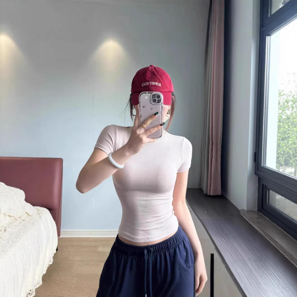 Women Ribbed Knit Short Sleeve T Shirt O Neck Slim Fit Basic Crop Top Multi Color Casual Daily Wear Tees