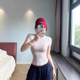Women Ribbed Knit Short Sleeve T Shirt O Neck Slim Fit Basic Crop Top Multi Color Casual Daily Wear Tees