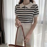 Knitted Short Sleeve T-shirt Simple T-shirt Versatile Graphic Tee