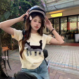 Loose-fit Short Sleeve T-shirt Knitted Tops for Women Classic Graphic Tee
