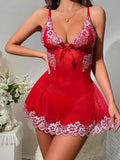 New European & American Sexy Set: Women's Lace Mesh Bowknot Nightgown Sleepwear